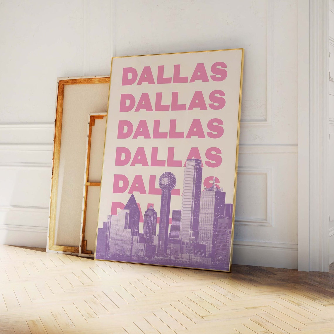 Dallas Texas Purple Skyline Pink Lettering Art Poster for Wall Decor - Image 2