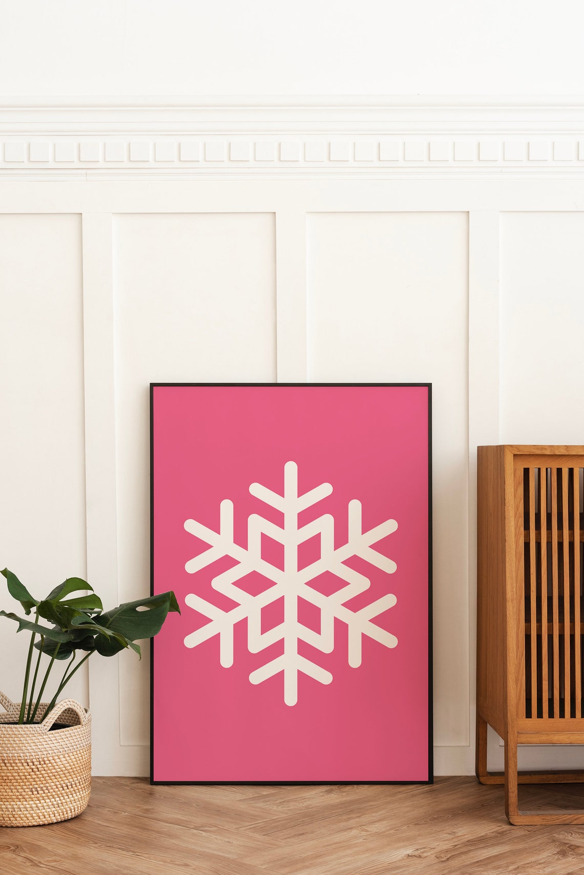 Pink Snowflake Print Art Cute Christmas Decor Pink Winter Holiday Wall Art - Image 5