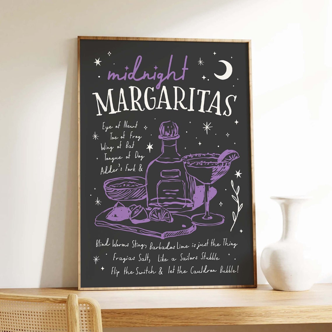 Midnight Margaritas Witchy Cocktail Recipe Art Poster for Bar Cart - Image 2