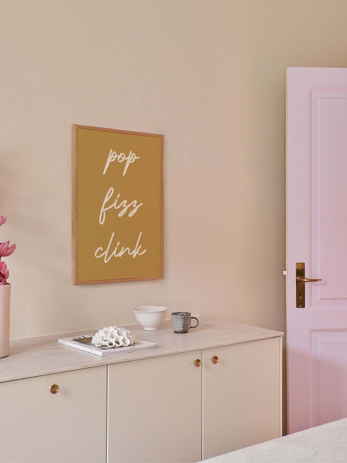 Pop Fizz Clink Print Art Gold Bar Cart Decor Cute New Years Cocktail Wall Decorations - Image 4