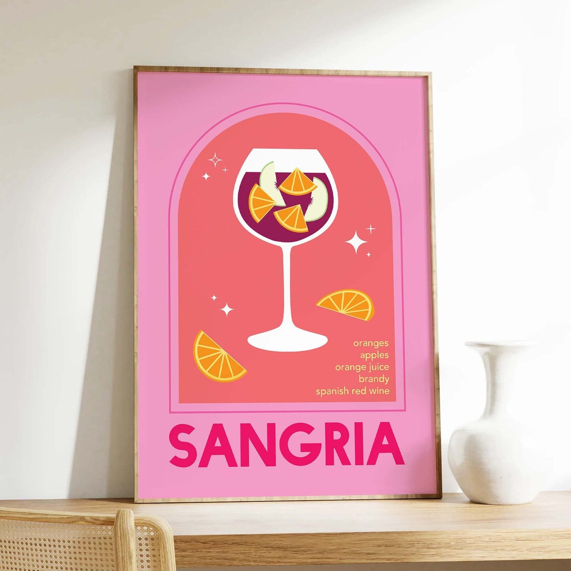 Sangria Pink Spanish Wine Cocktail Recipe Retro Bar Art Poster - Image 3