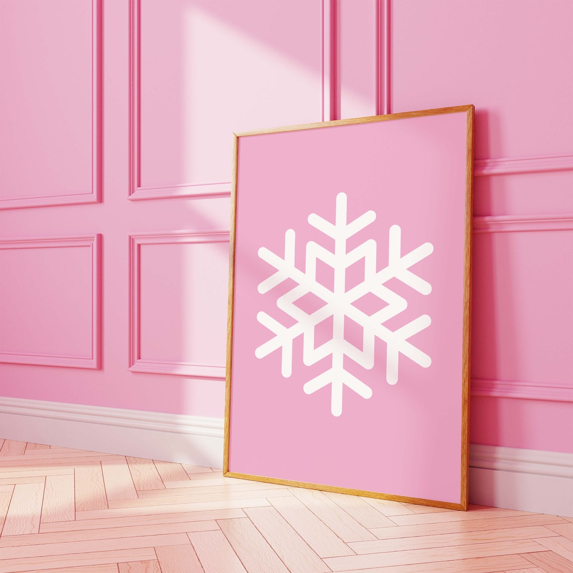 Pink Snowflake Print Art Cute Christmas Decor Pink Winter Holiday Wall Art - Image 2
