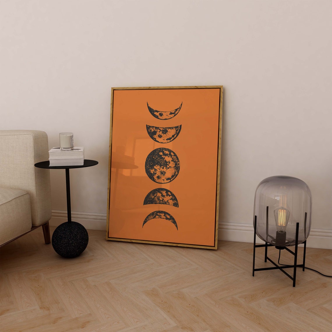 Moon Phases Column Orange Background Celestial Halloween Poster - Image 5