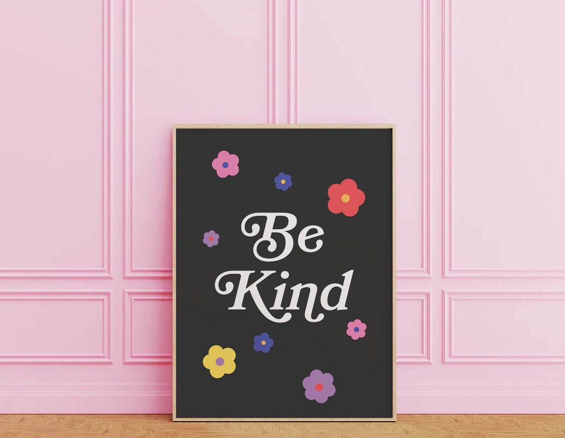 Be Kind Black Retro Floral Script Cute Kindness Quote Decor Poster - Image 3