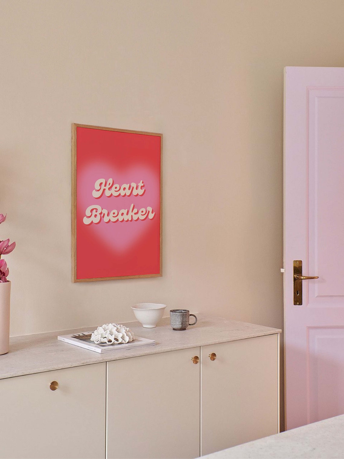Heart Breaker Retro Script Red Heart Valentine Typography Poster - Image 6