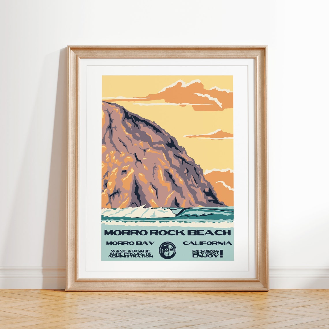 Morro Rock Beach Morro Bay California Volcanic Rock Sunset Surf Poster