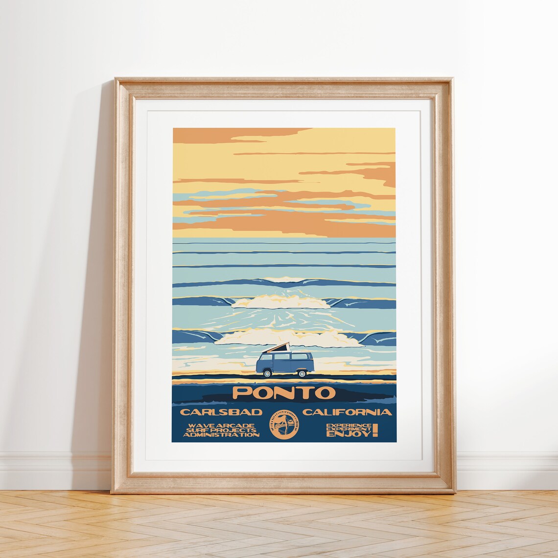 Ponto Beach Surf Van Golden Sunset Travel Poster Carlsbad California