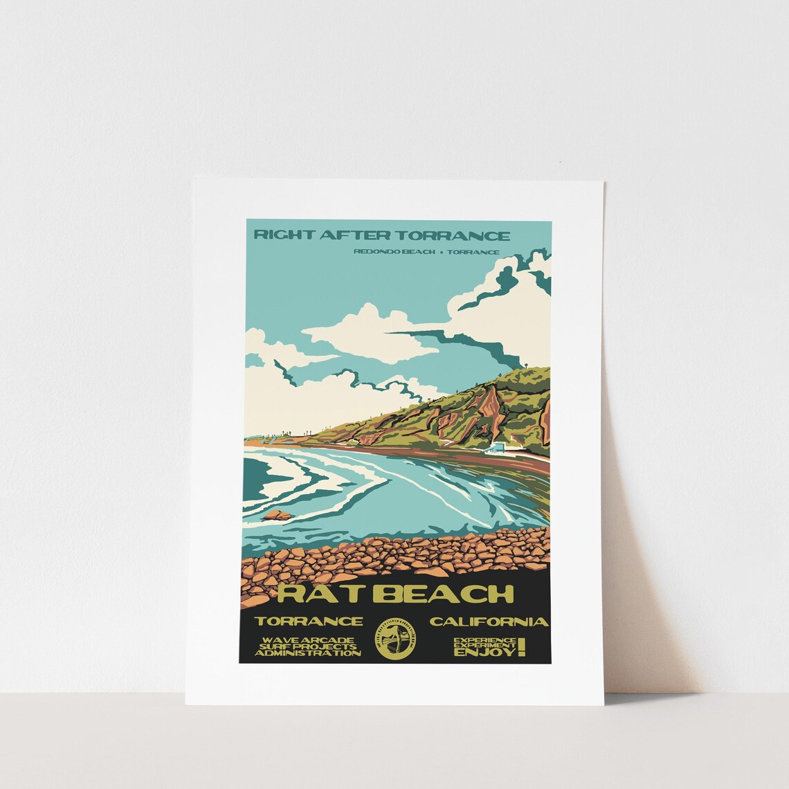 Digital Rat Beach Redondo Beach Torrance Ca Surf Poster National Parks Style