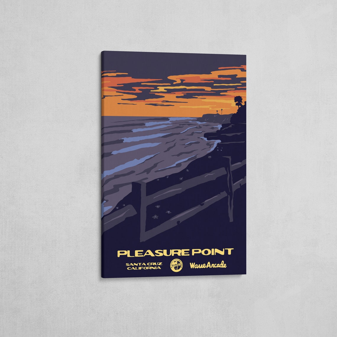 Pleasure Point Santa Cruz Dusk Cliffs Travel Poster California - Image 2