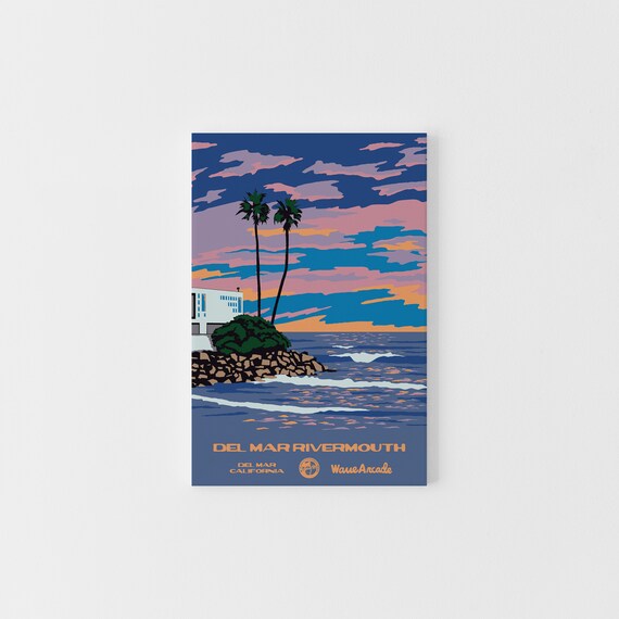 Del Mar Rivermouth Del Mar Ca Print National Parks Vintage Style Surf Art Framedunframed Coastal Print