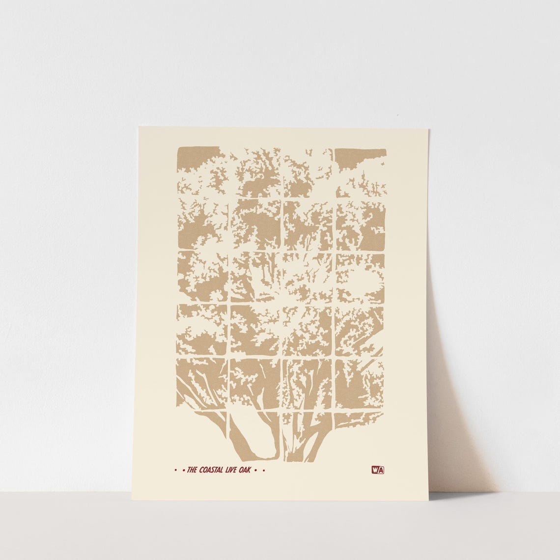 The Coastal Live Oak Tree Silhouette Grid Minimalist Nature Art Poster