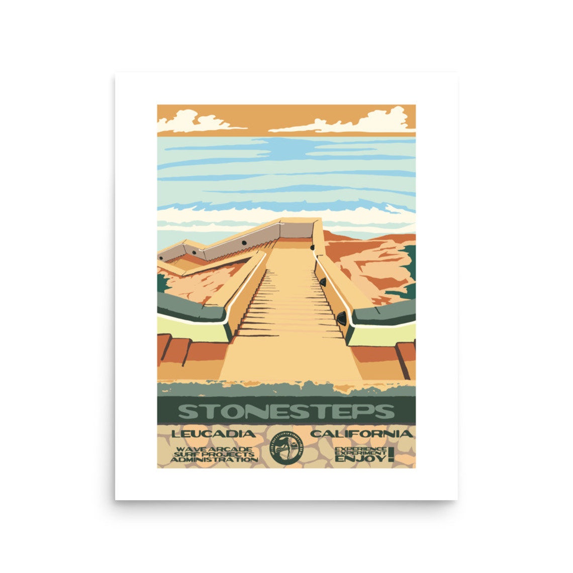Stonesteps Beach Leucadia California Sandstone Stairs Waves Poster - Image 2