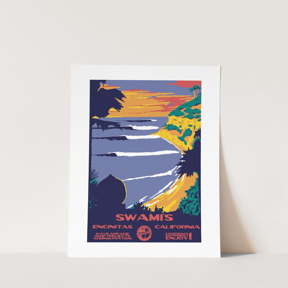 Swamis Encinitas California Sunset Surf Poster National Park Style