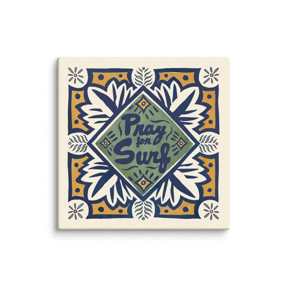 Pray For Surf Talavera Tile Diamond Navy Green Surf Art Poster