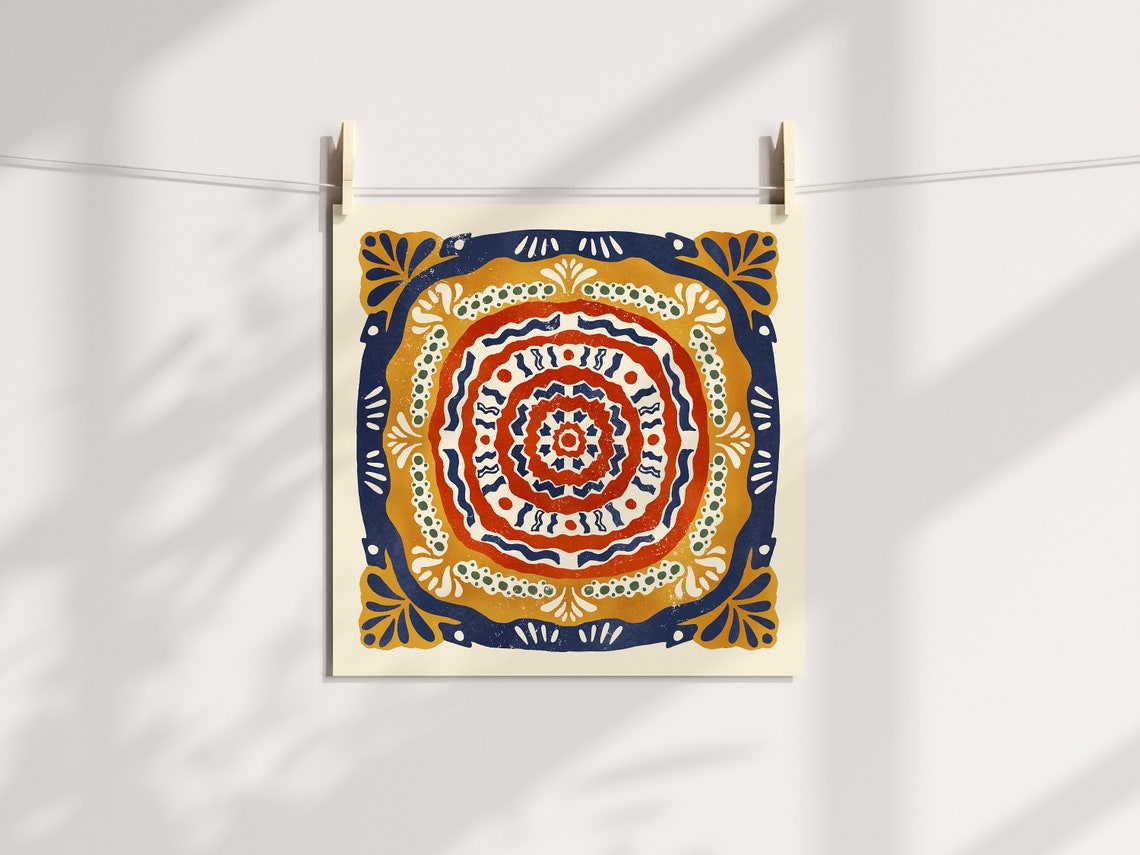 Encinitas Mandala Hand Painted Mexican Tile Style Colorful Art Print - Image 2