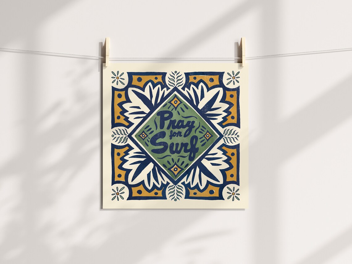 Pray For Surf Tile No7, Talavera Surf Decor - Image 2