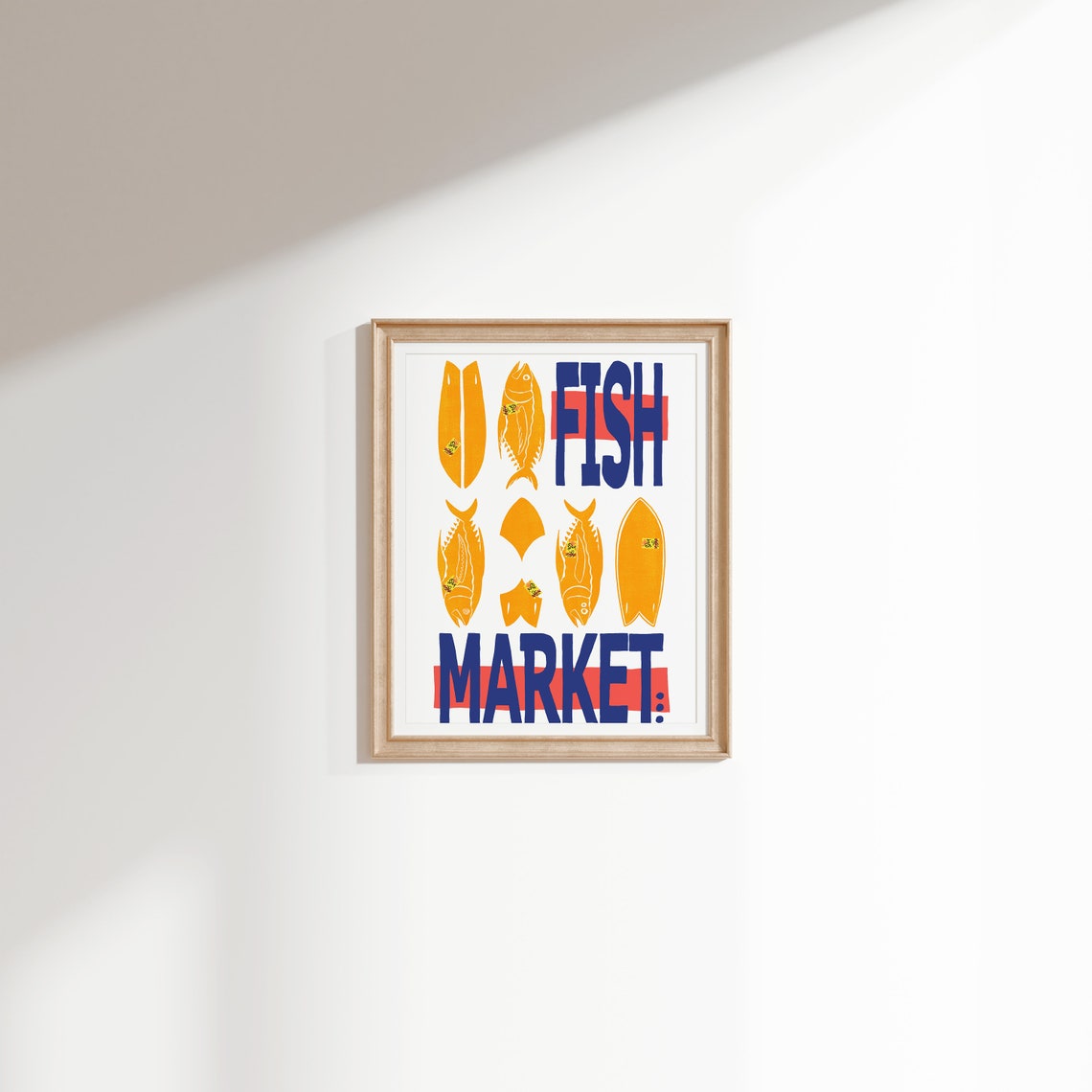 Fish Market Bold Typography Yellow Fish Retro Kitchen Art Poster - Image 2