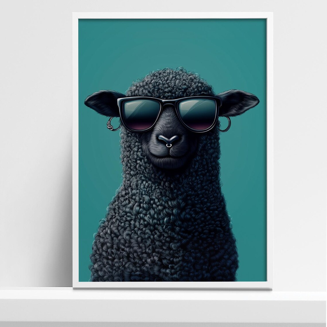 Cool Black Sheep With Sunglasses, Art Print