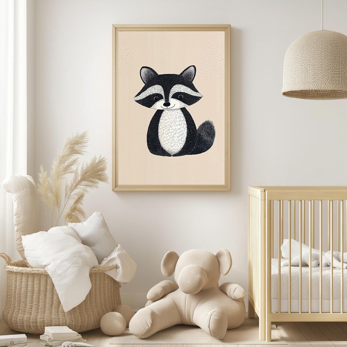Monochrome Scandinavian Raccoon Illustration Minimalist Nordic Poster - Image 3