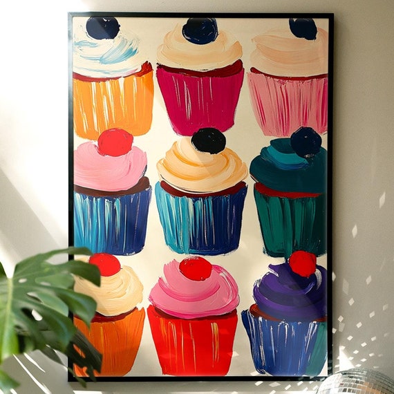 Colorful Cupcake Poster Kitsch Kitchen Wall Art Print