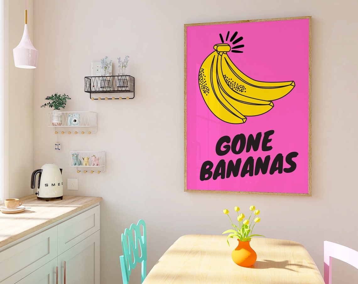 Gone Bananas Hot Pink Pop Art Banana Kitchen Wall Decor Poster