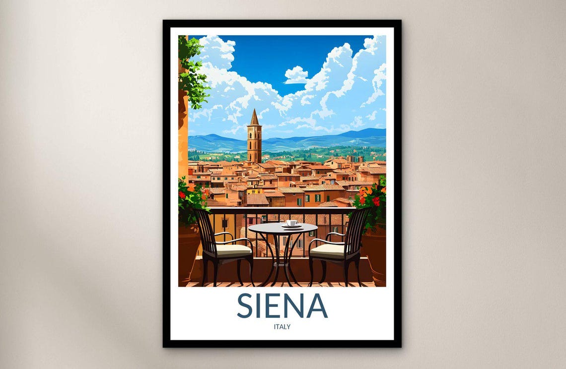 Siena Italy Terrace View Over Terracotta Rooftops Travel Poster