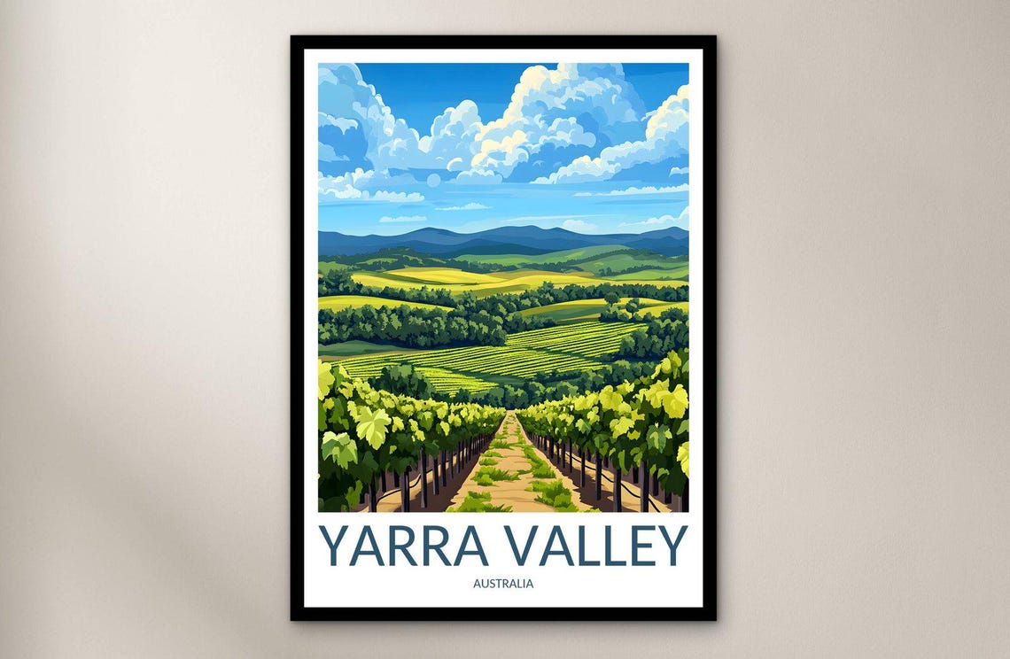 Yarra Valley Australia Vineyard Rows Rolling Green Hills Poster