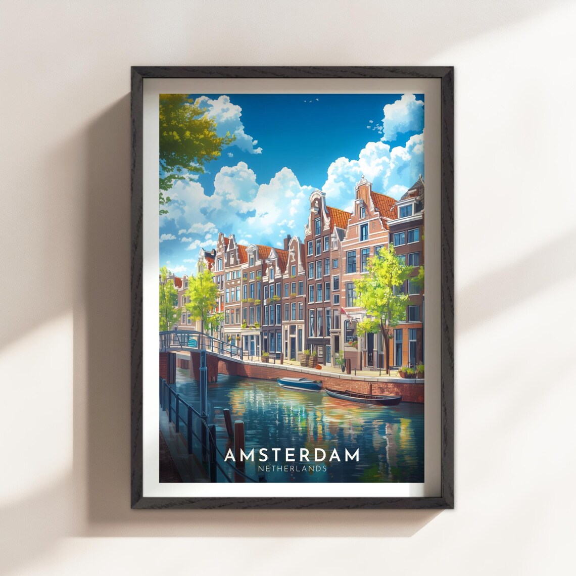 Amsterdam Netherlands Canal Gabled Houses Bridge Travel Poster