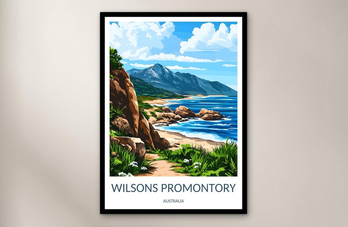Wilsons Promontory Australia Rocky Shoreline Trail Vintage Travel Poster