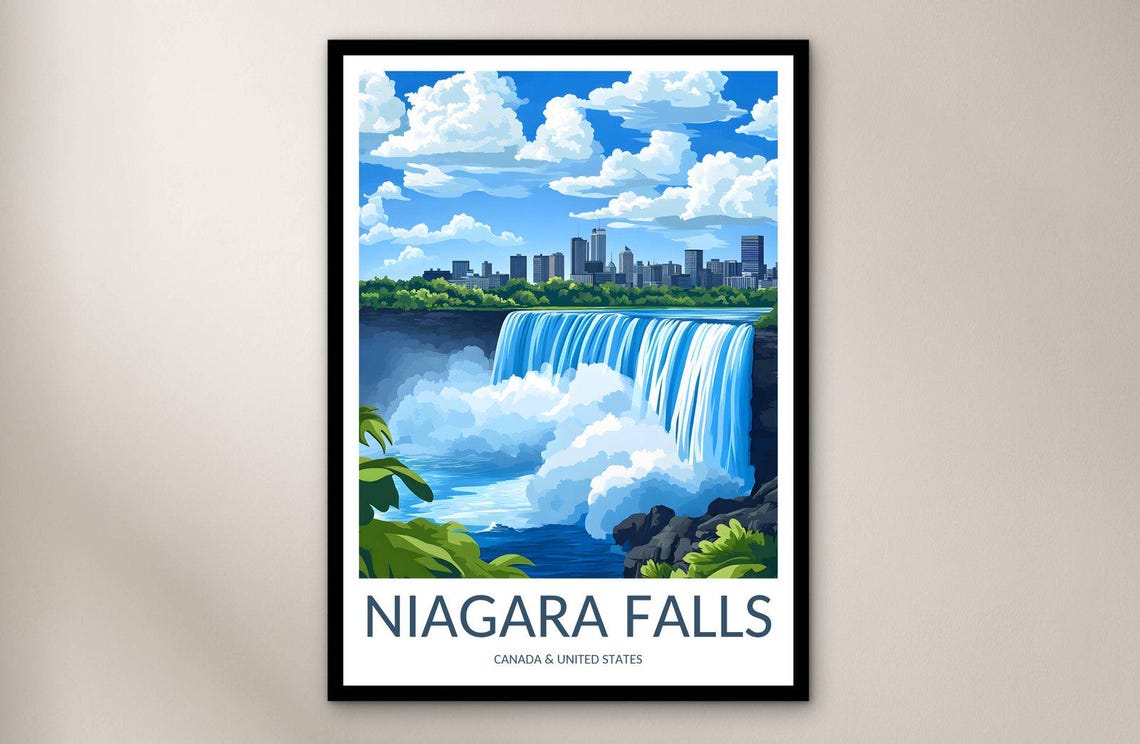 Niagara Falls Thundering Mist Close Up Blue Water Travel Poster