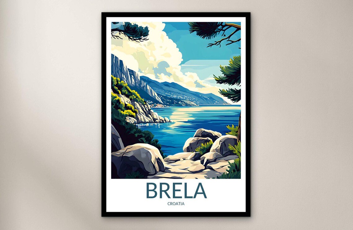 Brela Rocky Coast Pine Trees Sea View Croatia Vintage Travel Poster