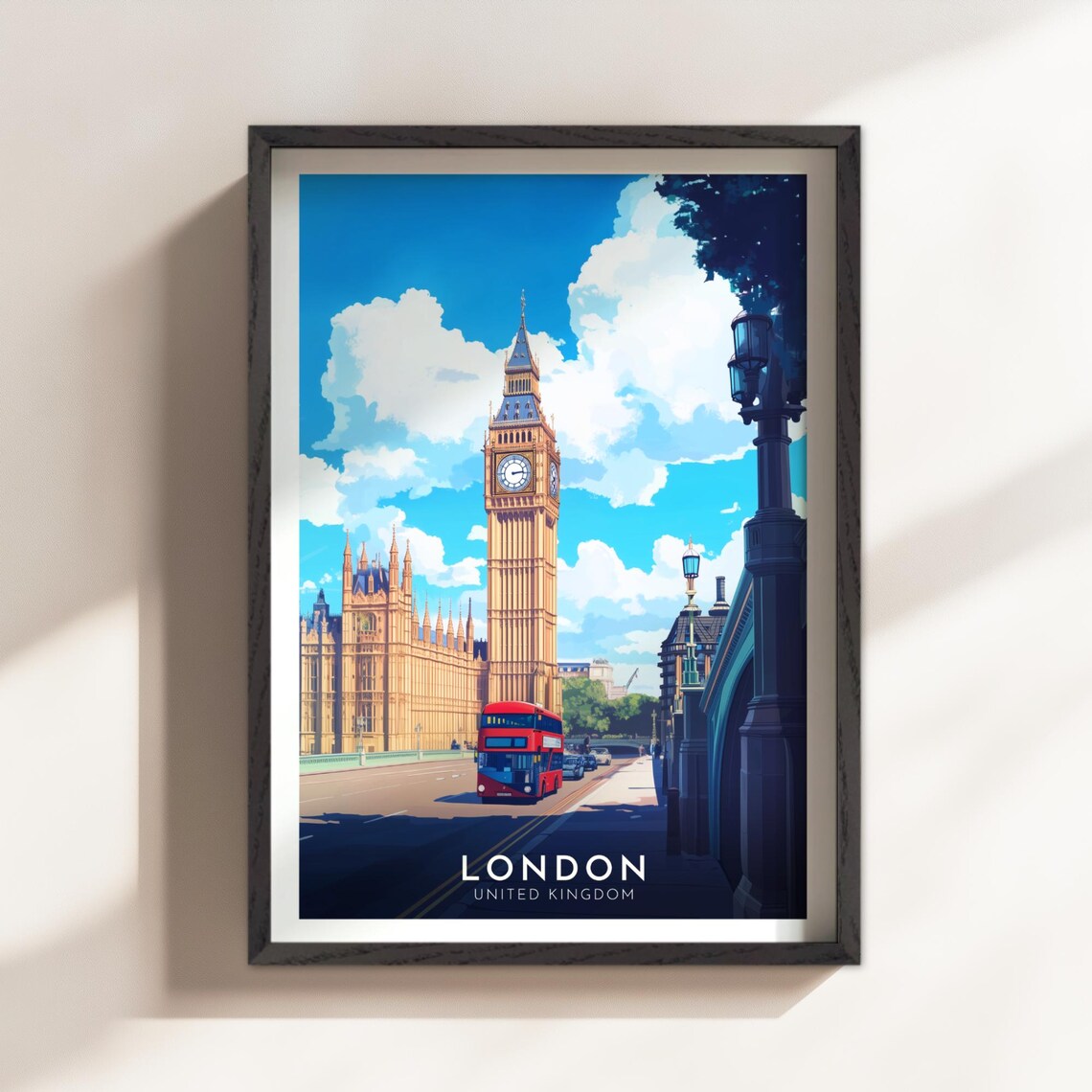 London Big Ben And Red Bus Sunny Day Vintage Style Travel City Poster