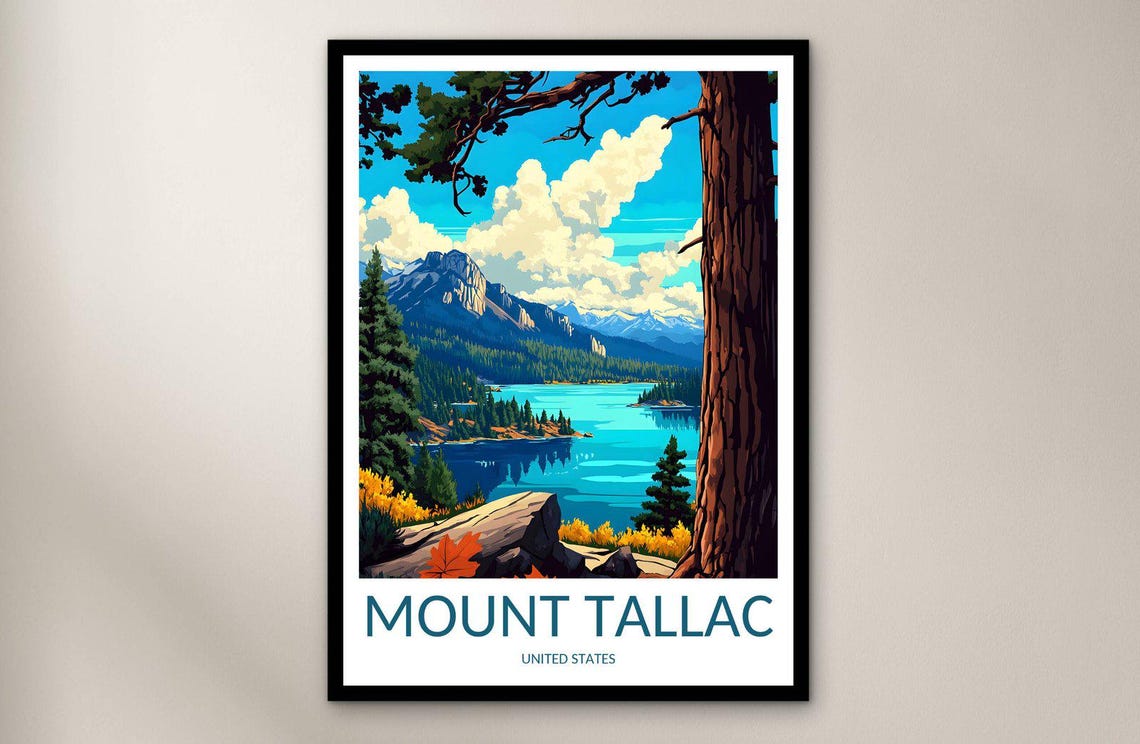 Mount Tallac Blue Lake Pine Forest Autumn Leaves Travel Poster Art