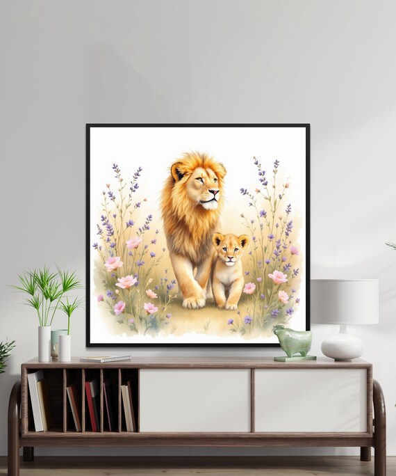 Wall Art Prints Lion And Cub Wall Art Print File Watercolour Animal Art Cute Nursery Safari Theme Decor