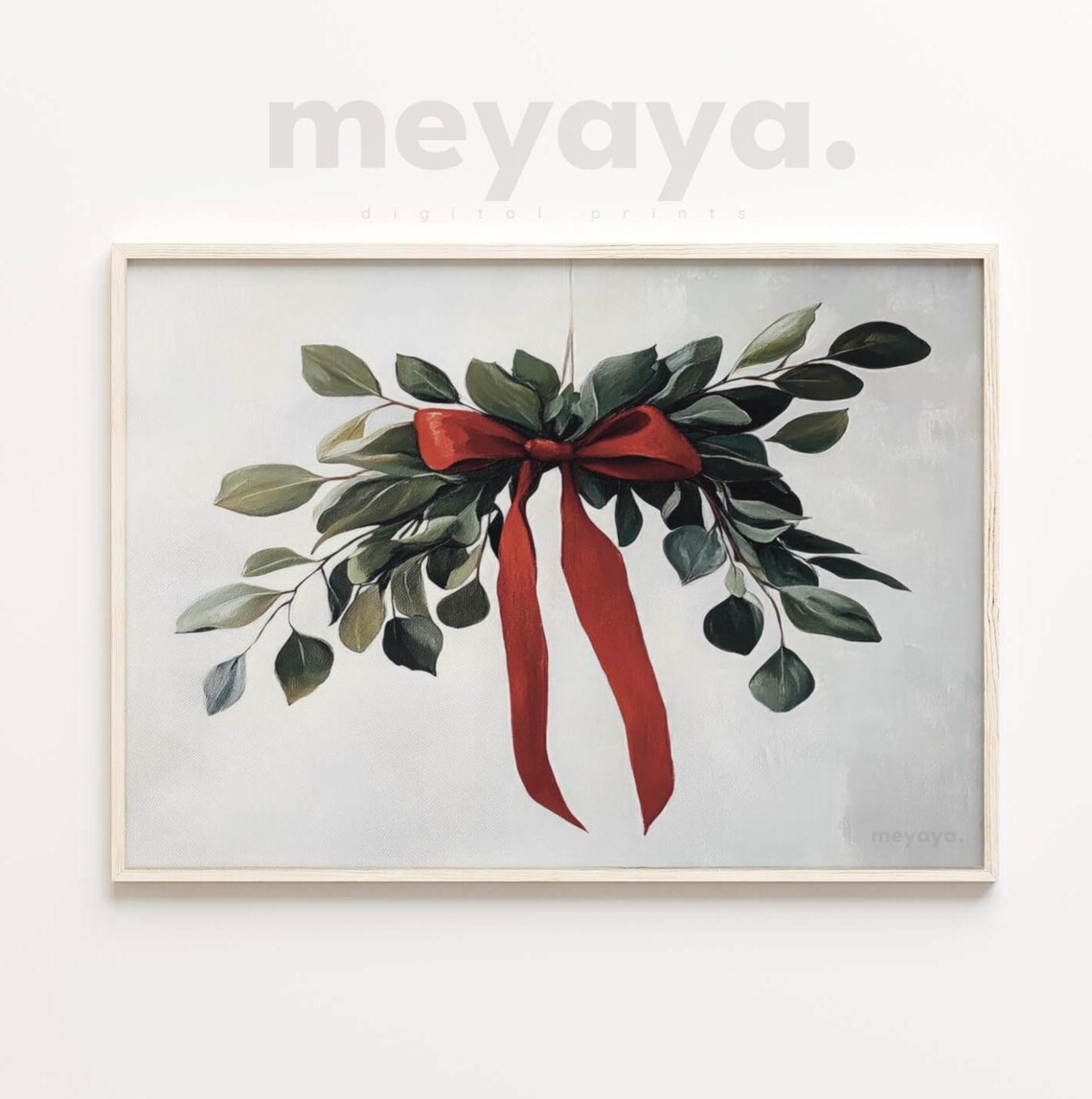 Mistletoe Swag Red Velvet Bow Eucalyptus Minimalist Christmas Poster - Image 4