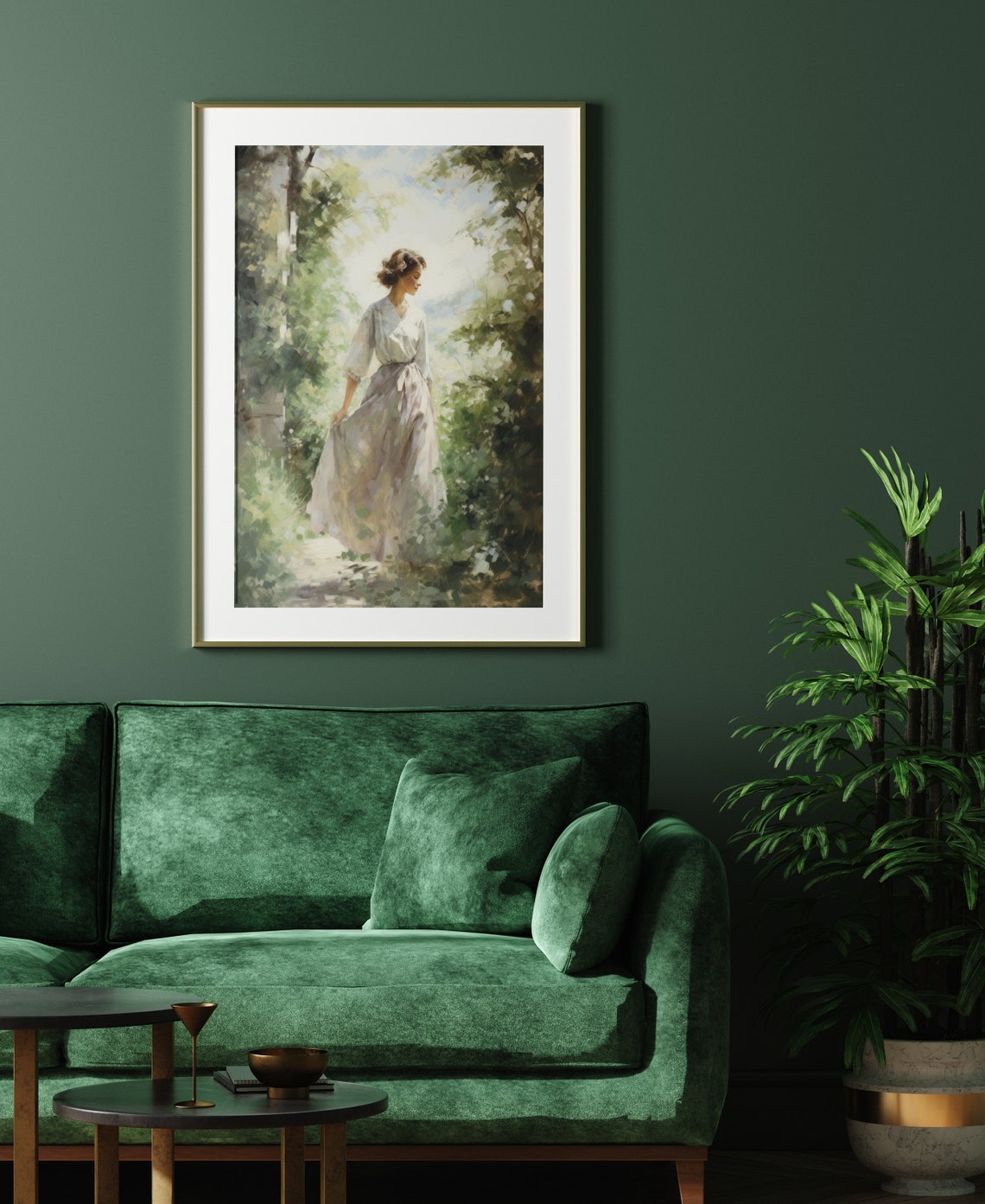 Vintage Woman Walking Garden Print Secret Garden Art Print Farmhouse Spring Garden Decor Countryside Garden Download - Image 2