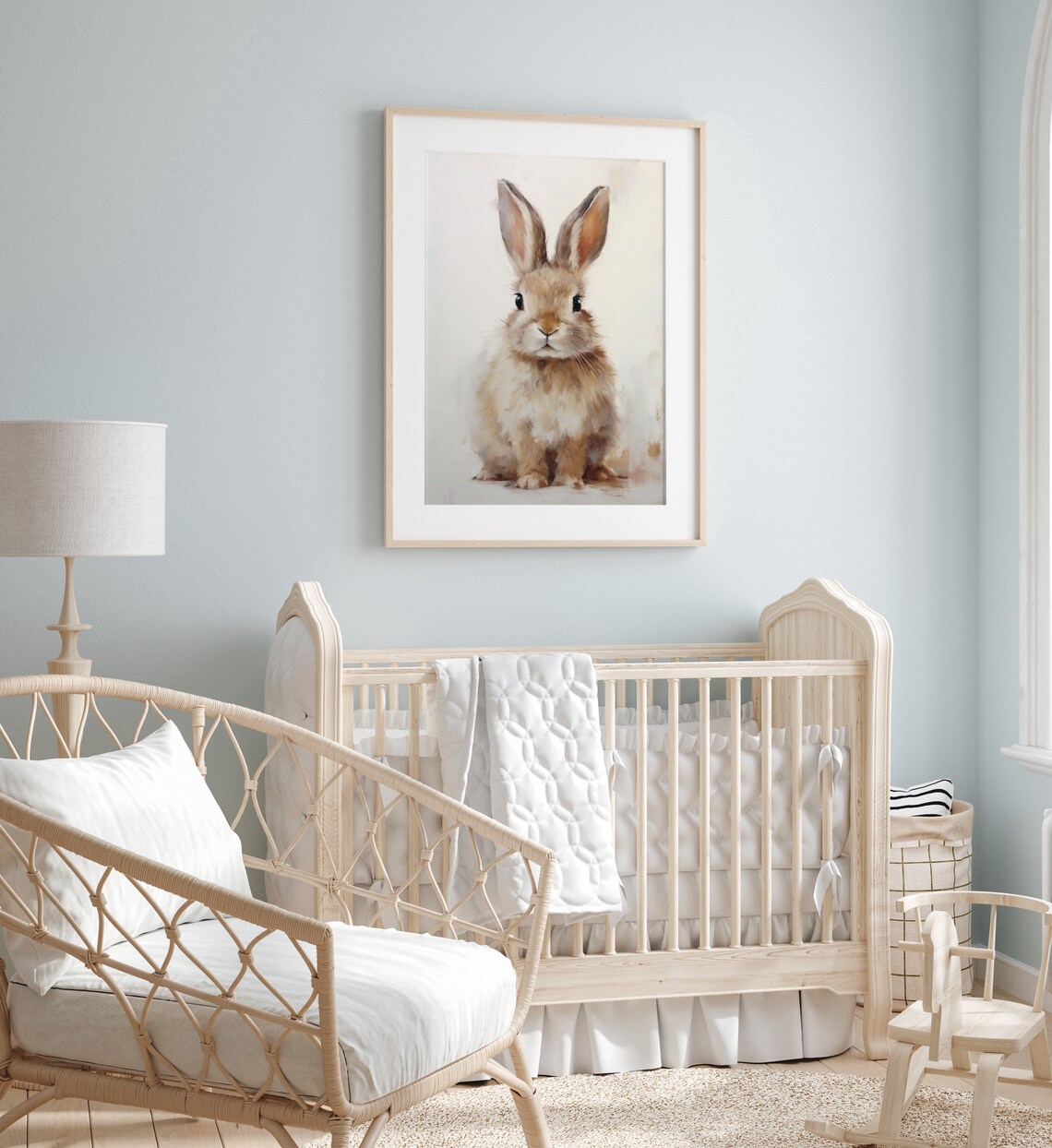 Cute Baby Bunny Portrait Watercolor On Cream Background Nursery Poster - Image 3