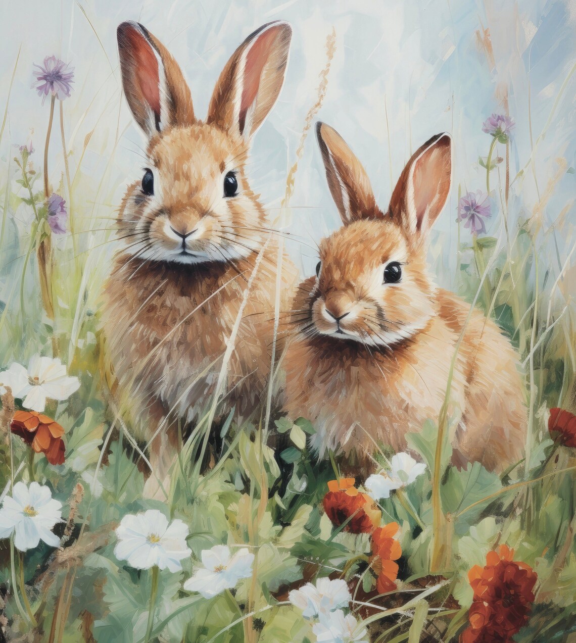 Two Baby Bunnies Wildflowers Spring Garden Vintage Easter Poster - Image 6