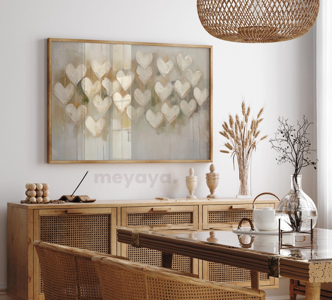 Cream Hearts Grid Textured Neutral Impasto Valentine Art Poster - Image 4
