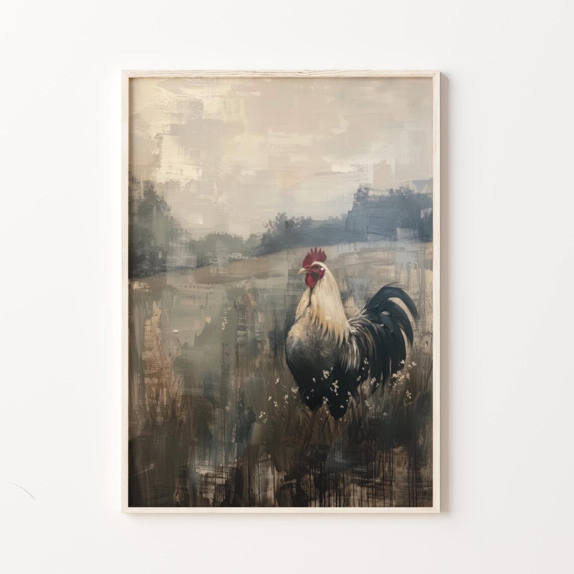 Vintage Rooster Painting, Rustic Kitchen Wall Art - Image 4