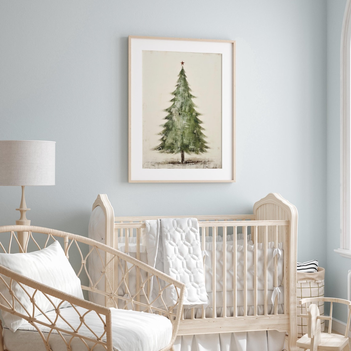 Painted Green Christmas Tree Red Star Vintage Farmhouse Holiday Poster - Image 4
