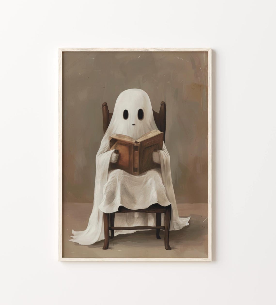 Ghost Reading a Book Neutral Vintage Painting Art Wall Poster - Image 4