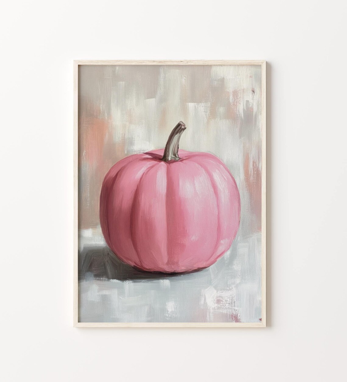 Pink Pumpkin Still Life Oil Painting On A Soft Gray Background Poster - Image 5