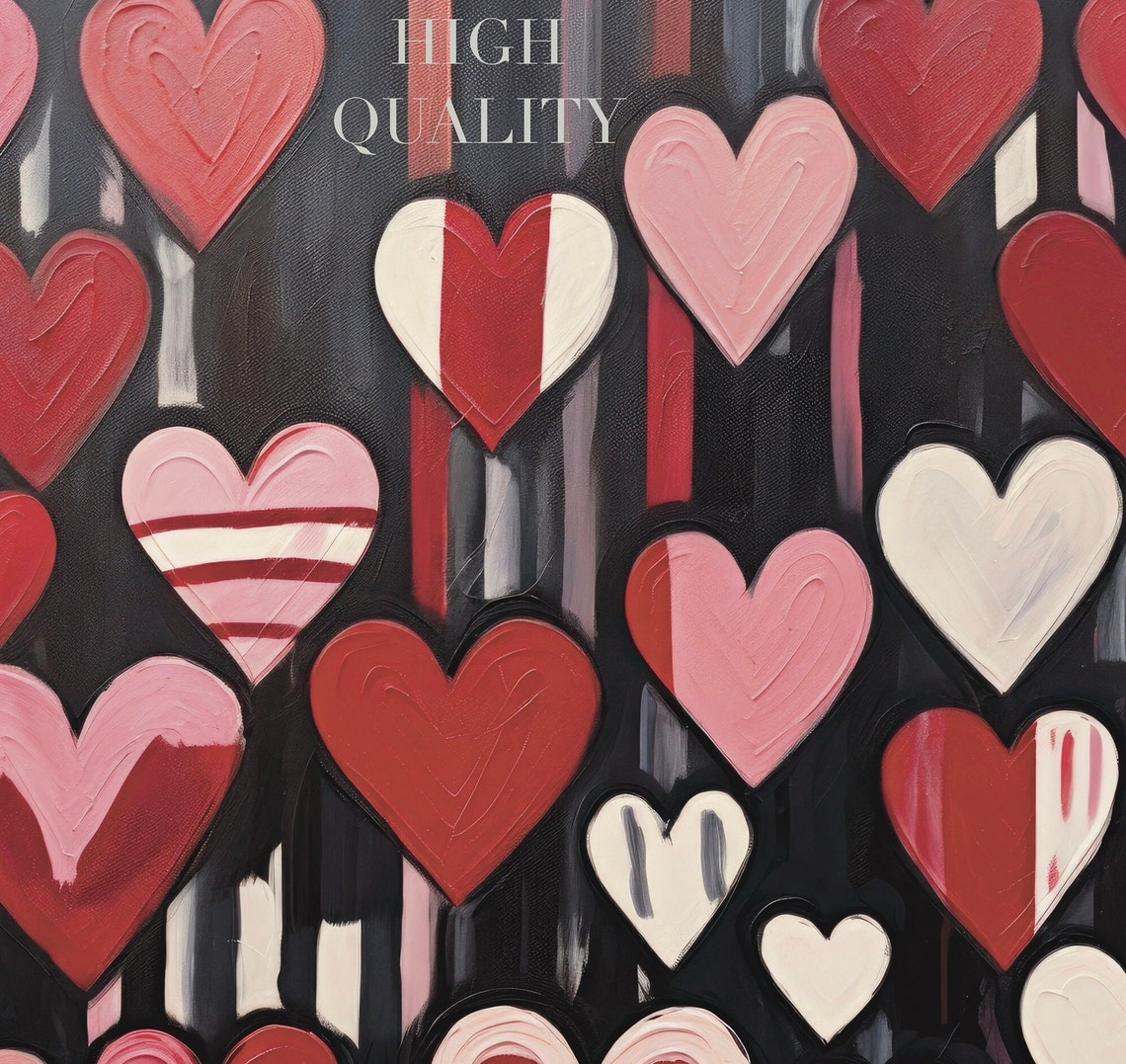 Red Pink Pop Art Hearts Black Background Bold Valentine Poster - Image 6