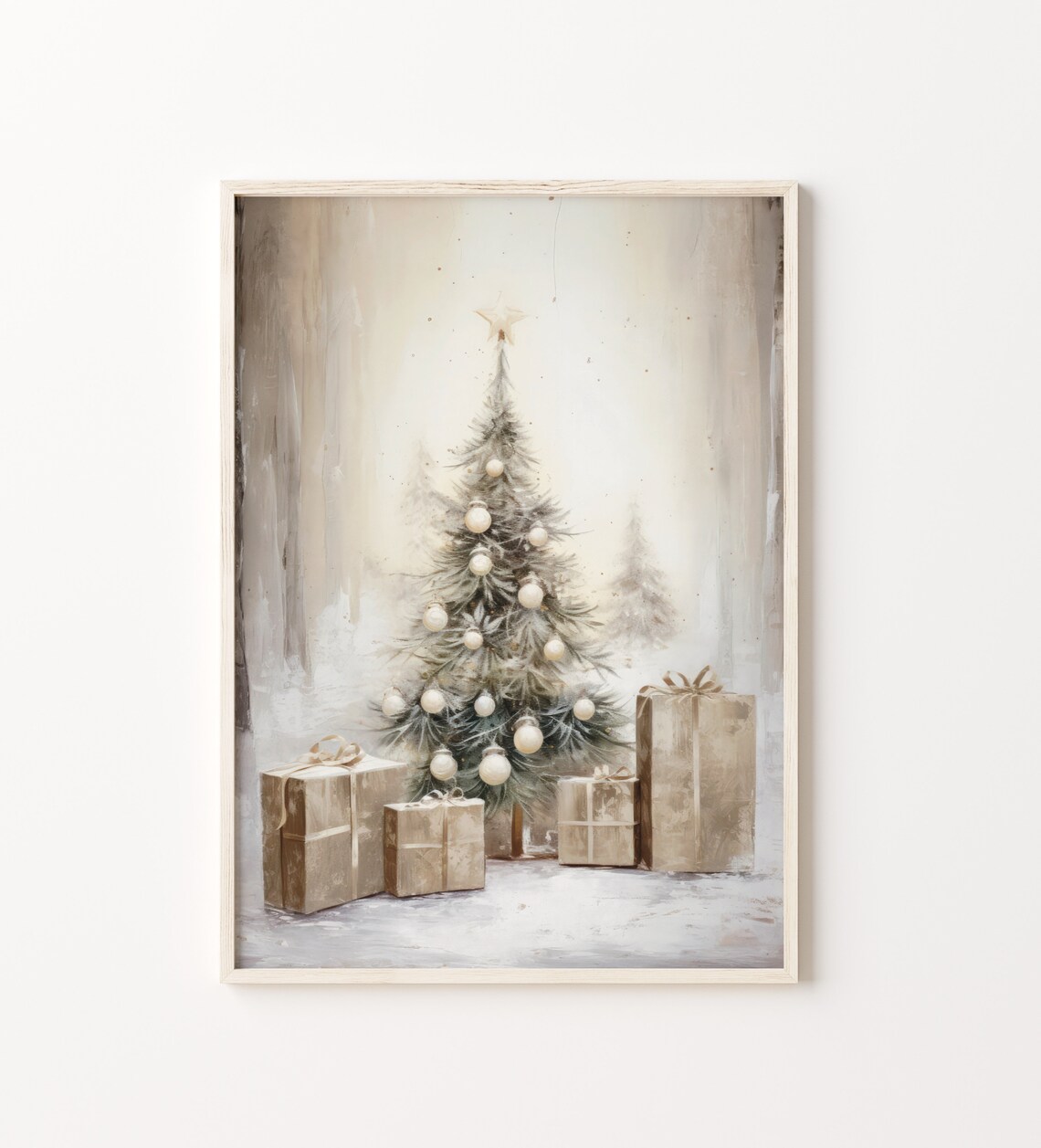 Christmas Tree Oil Painting Rustic Wall Art Print - Image 4