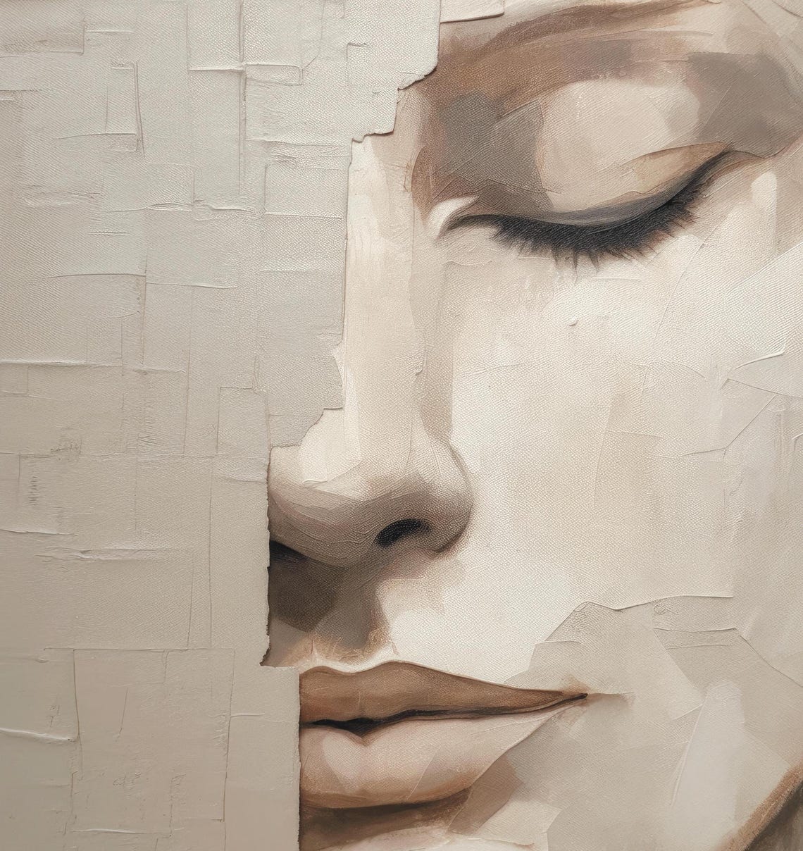 Minimalist Female Face Abstract Beige Modern Portrait Poster - Image 6