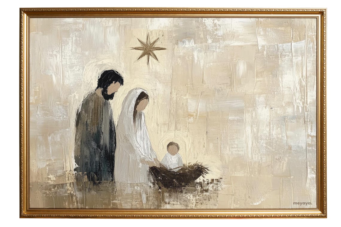 Nativity Scene Holy Family Star Minimalist Beige Christmas Poster - Image 5