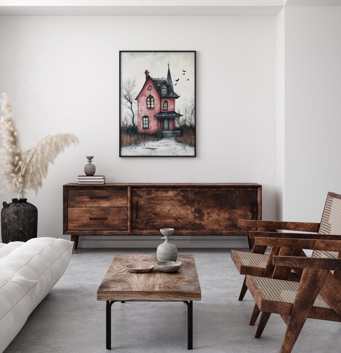 Pink Haunted Victorian House With Bats Whimsical Halloween Poster - Image 2