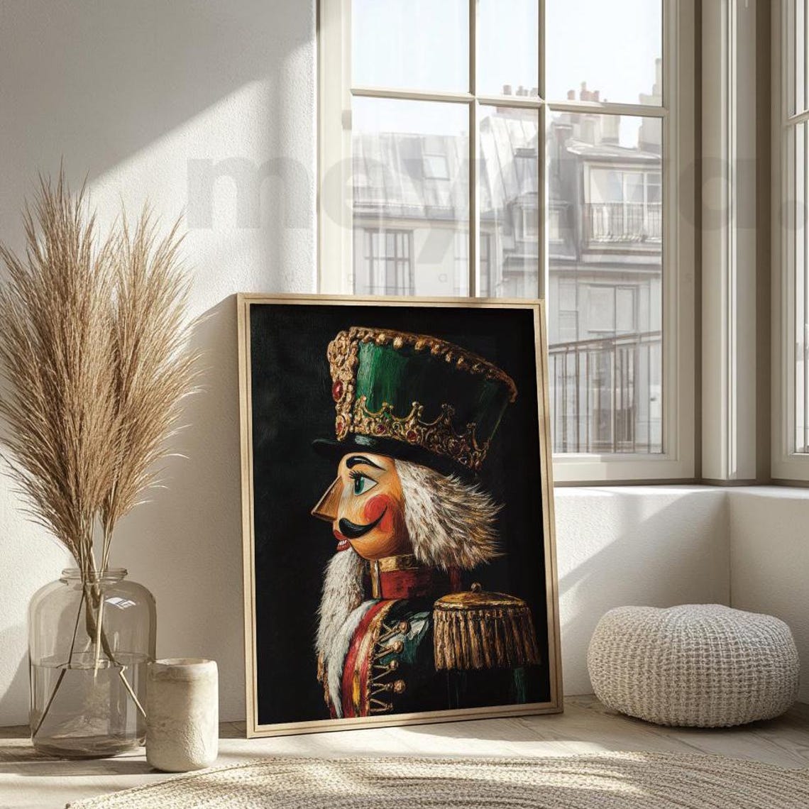 Dark Moody Nutcracker Profile Green Crown Vintage Christmas Art Poster - Image 6