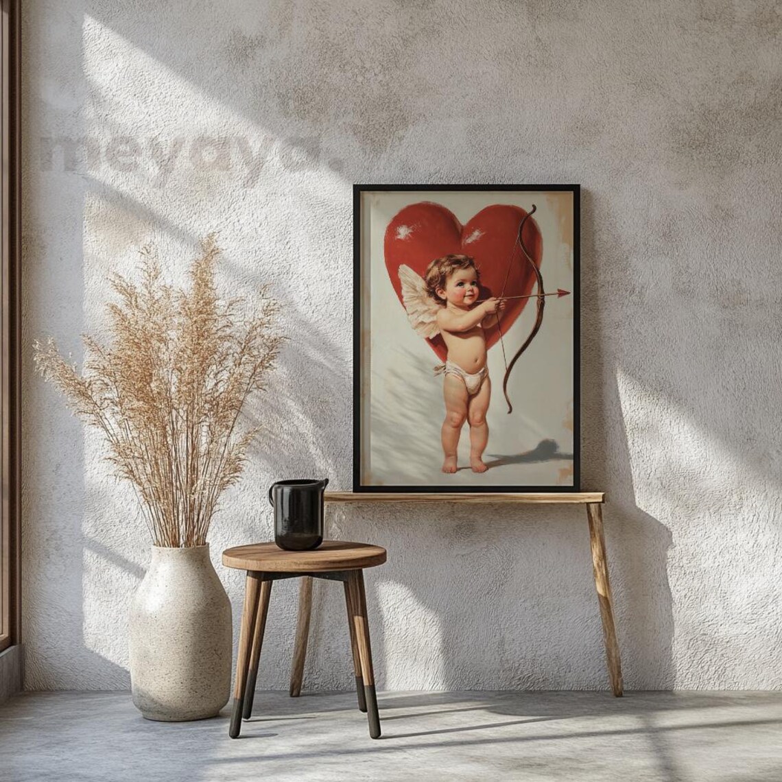 Cupid Baby Archer Red Heart Vintage Romantic Painting Wall Print - Image 2